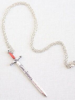 NEW Boutique Game of Thrones Sword Silver and Red Oathkeeper Pendant Necklace